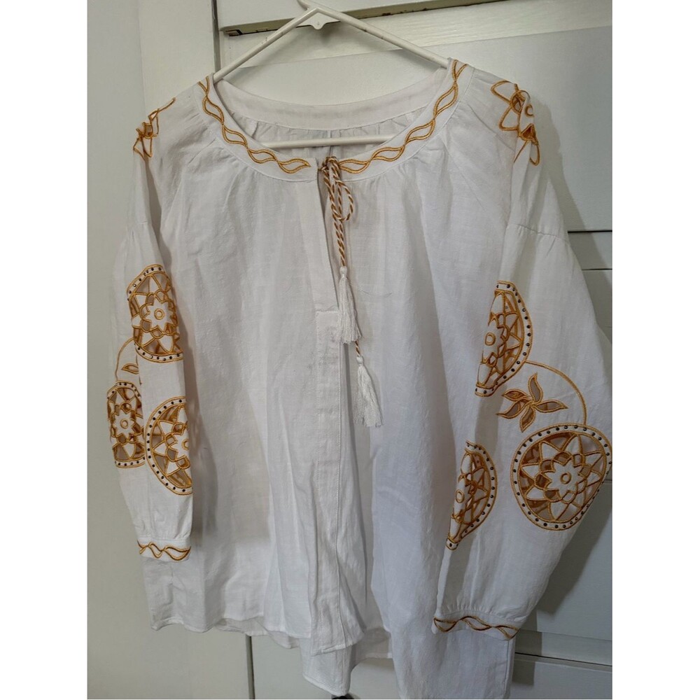 White Embroidered Long Sleeve Boho Dress Size XL